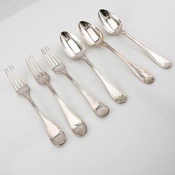 Cutlery 11 pcs spoons and 6 pcs forks similar silver 19th century.