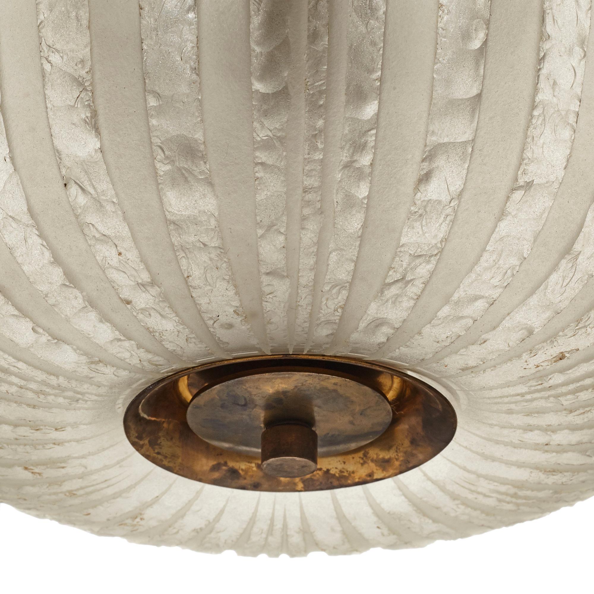 Böhlmarks, a pair of Swedish Modern blasted glass ceiling lights, circa 1938.