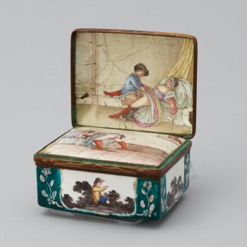 A Rococo 18th century enamel box with two erotic scenes.