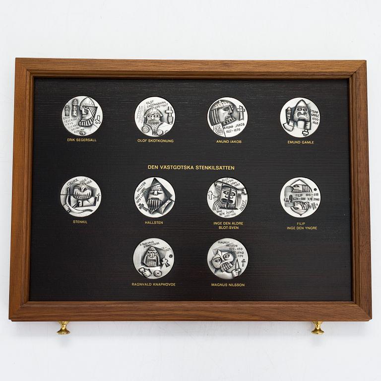 Medaljsamling, 60 st, sterlingsilver, "Sverige och dess regenter", Mynthuset, Sporrong, 1970-tal.