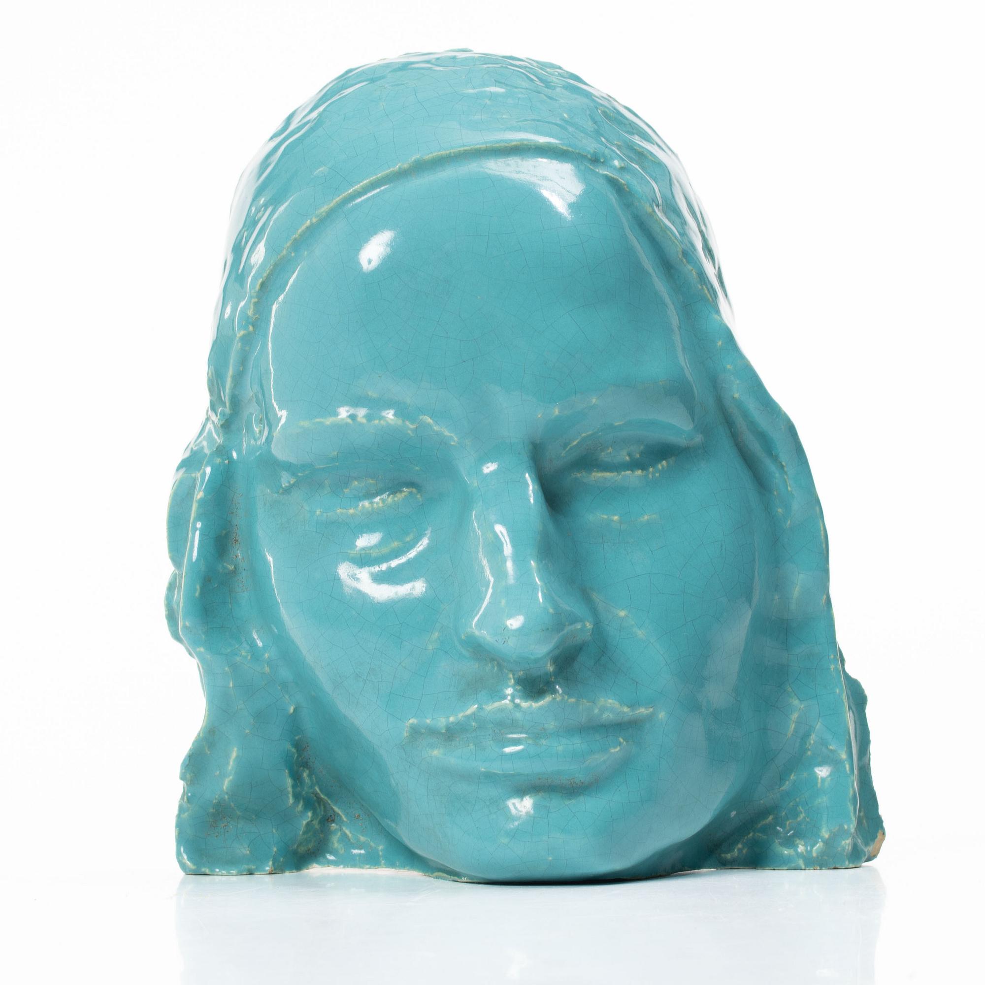 Monogramsignerad, porträttmask, stengods, 1910-30-tal.
