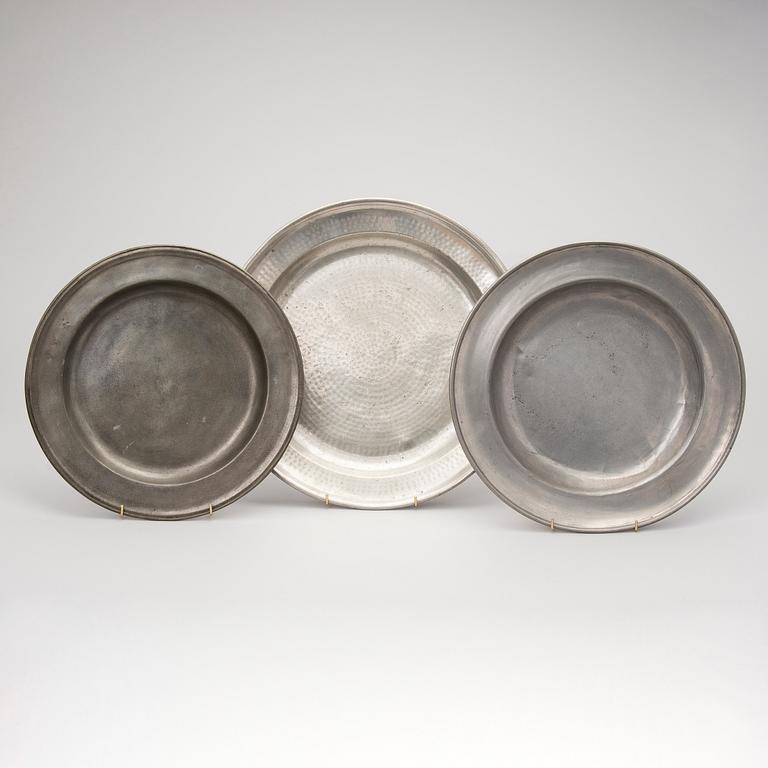 Three pewter dishes from the 19th and the 20th Centuries.