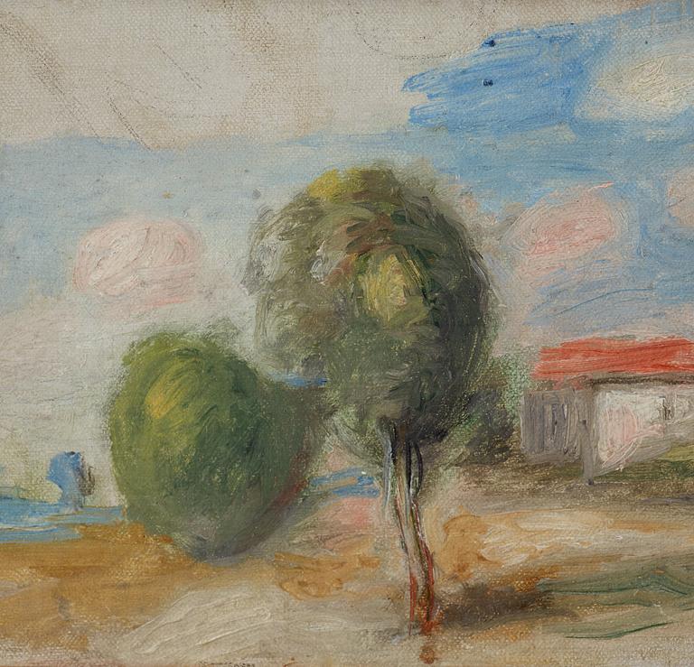 Pierre-Auguste Renoir, Landscape study with trees and a house.