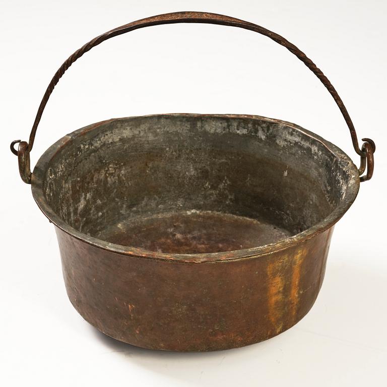 A Swedish copper cauldron, 18th century.
