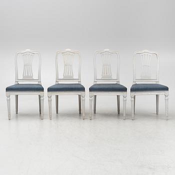 A set of four Gustavian chairs from Lindome, late 18th century.