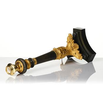 A French Louis Philippe ormolu and patinated bronze lamp, first part 19th century.