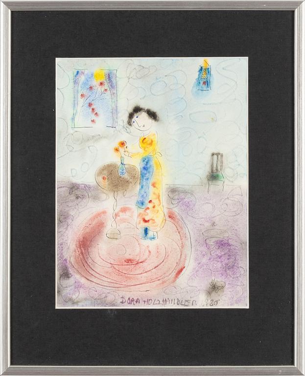 Dora Holzhandler, ink & watercolour on papaer, signed and dated 1980.