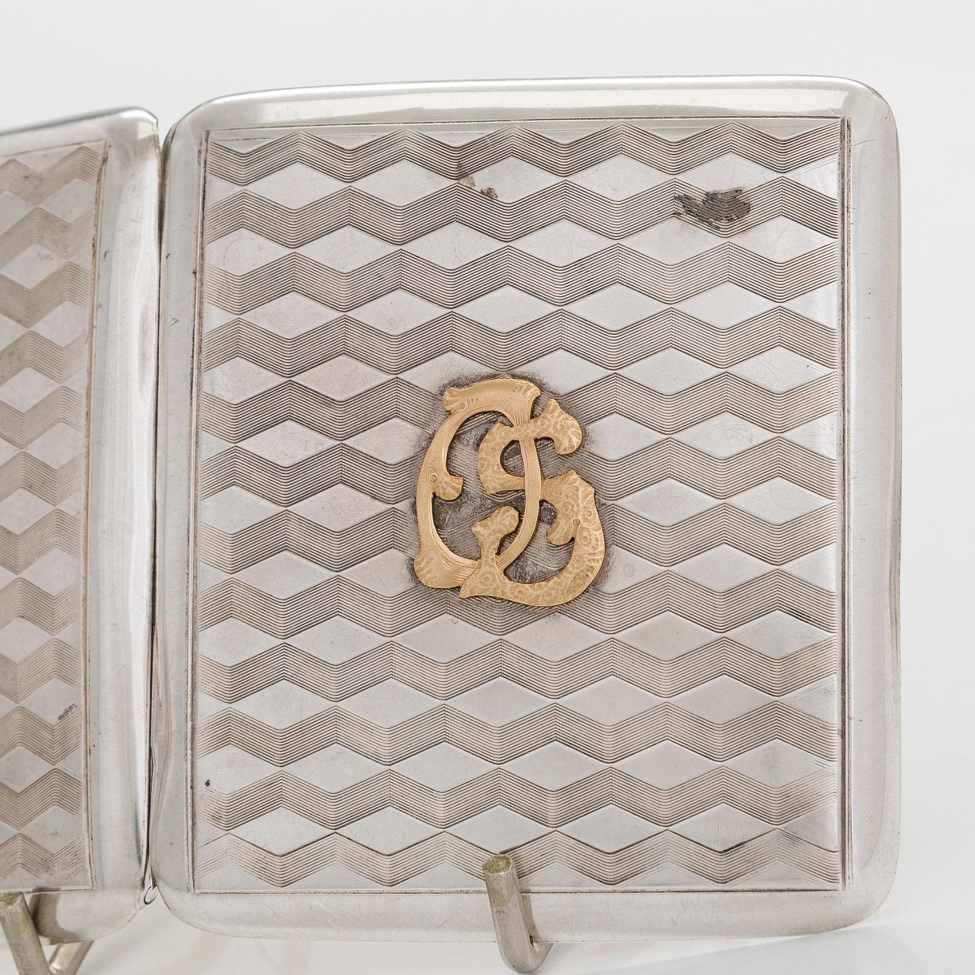 Cigarettetuier, 3 st, silver, bl a Ernst Gideon Bek, Tyskland,  1920-30-tal.