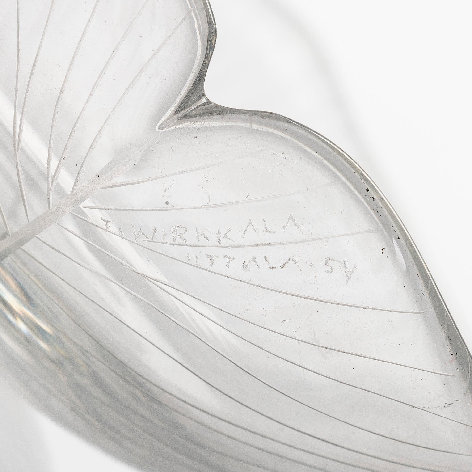 Tapio Wirkkala, a set of three mid-20th century, small line cut art glass objects, signed, Iittala.