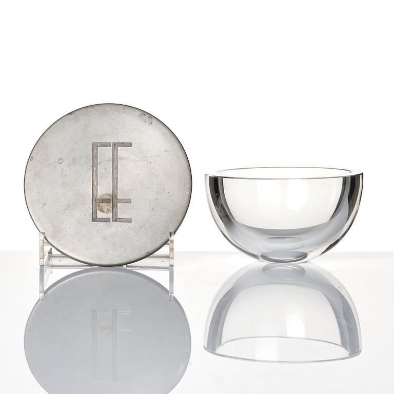 Firma Svenskt Tenn, a glass box with pewter lid, Stockholm 1930s.