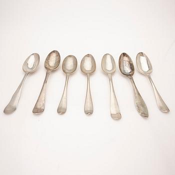 Collection of tablespoons, 28 pieces, silver, by 9 different master silversmiths, Kristianstad, 18th/19th century.