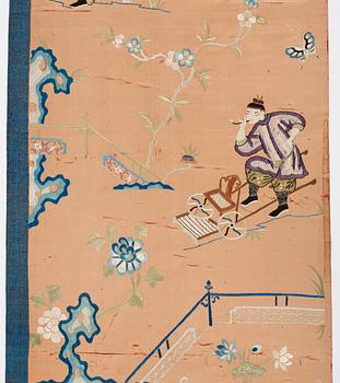 Two embroidered silk panels, late Qing dynasty.