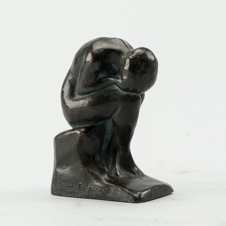 HALVAR FRISENDAHL, skulptur, mörkpatinerad brons, signerad och daterad 1917.