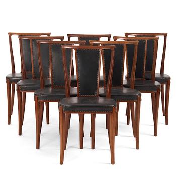 Carl-Axel Acking, a set of eight mahogany chairs, executed by Torsten Scholllin for the Stockholm Association of Crafts, 1950s.