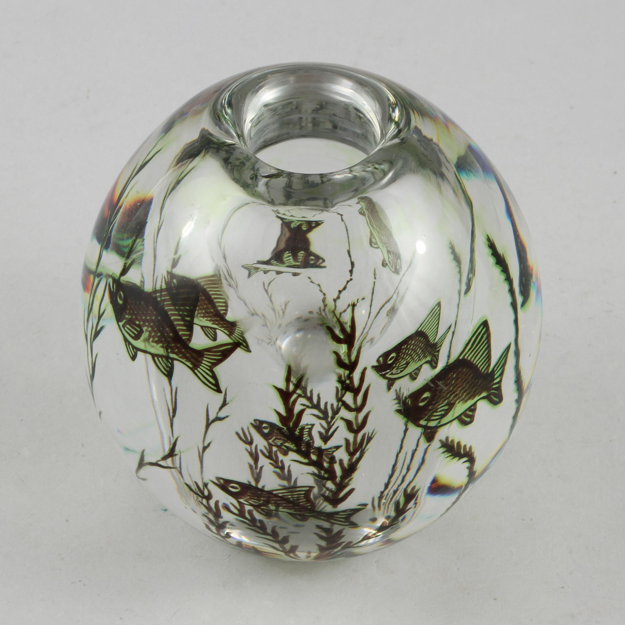 VAS, glas, fiskgraal, Edward Hald, Orrefors, signerad,omkring  1900-talets mitt.