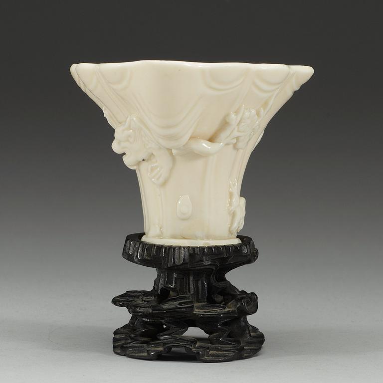 A blanc de chine libation cup, Qing dynasty, presumably Kangxi (1662-1722).