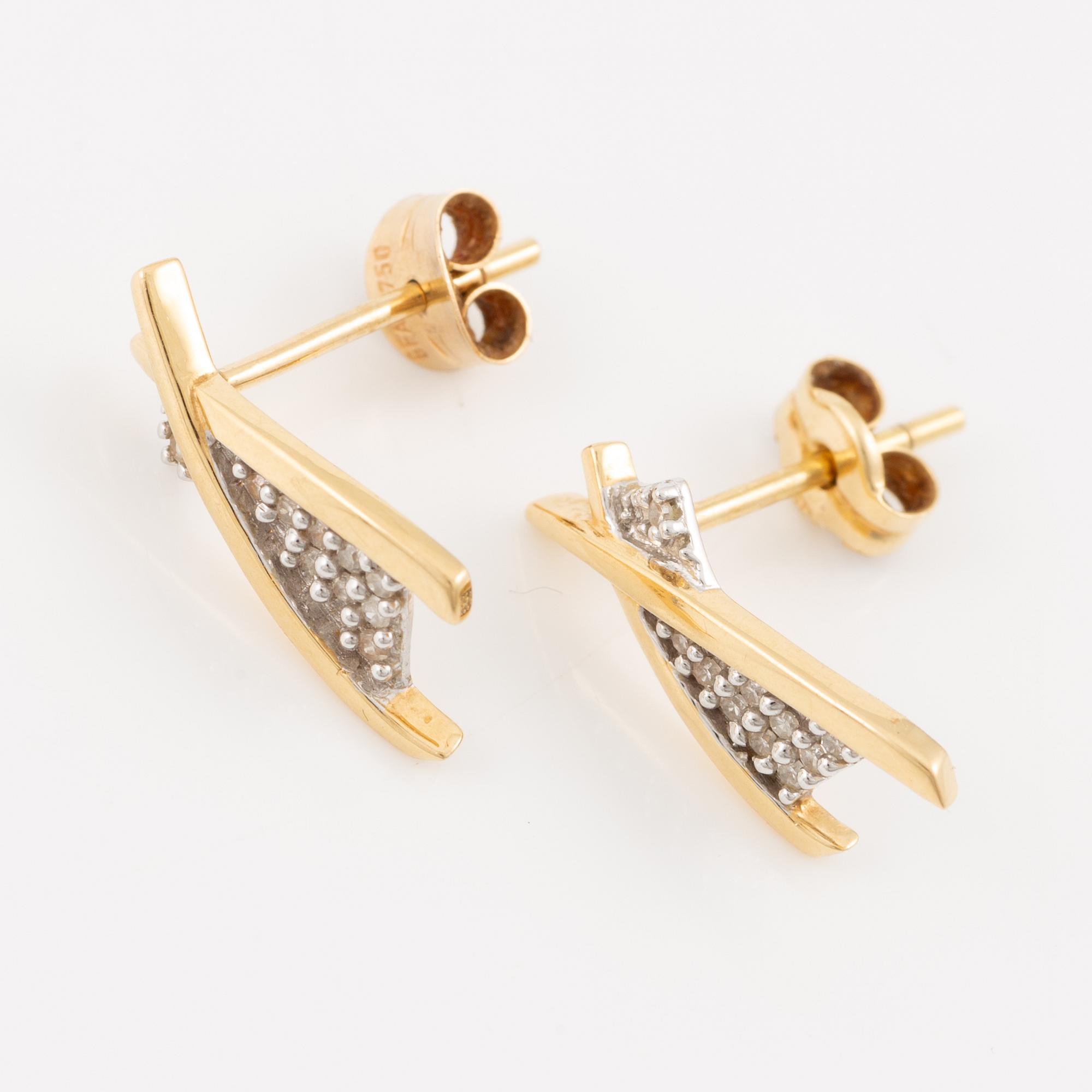 Earrings, 18K gold with small diamonds.