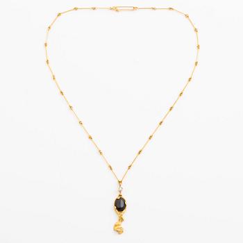 Björn Weckström, necklace "Hindam", 18K gold with spectrolite and octagon-cut diamond. Lapponia 1978.