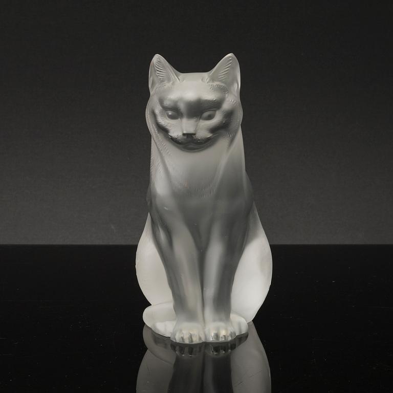 RENÉ LALIQUE, a moulded glass cat, latter part of the 20thC, signed Lalique France.