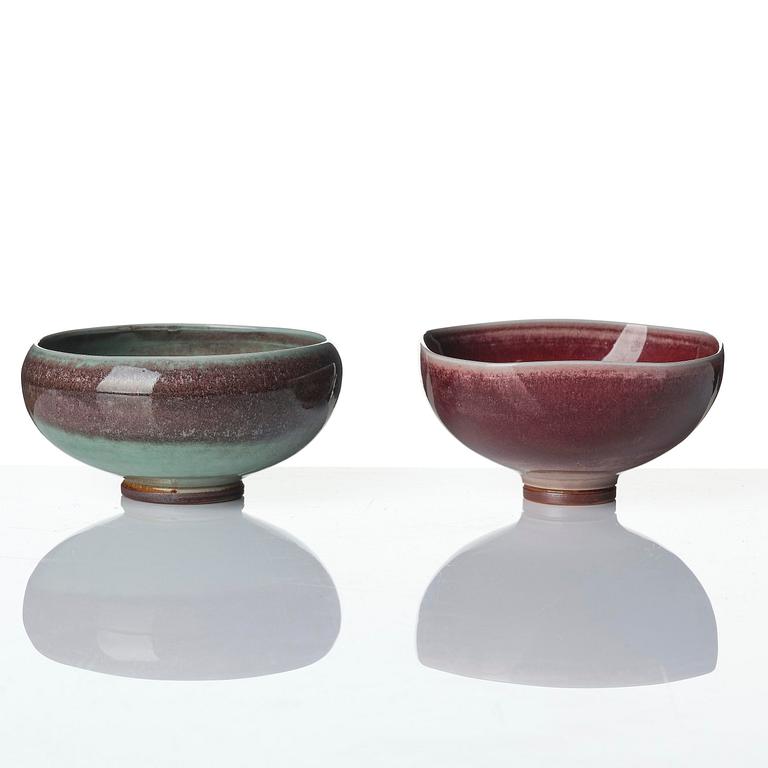 Berndt Friberg, a set of five stoneware vases and three bowls, Gustavsberg Studio 1969-76.