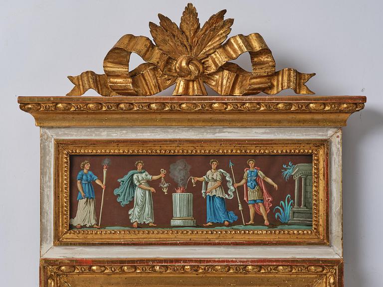 A pair of late Gustavian giltwood and gouache-inset mirrors, Stockholm, late 18th century.