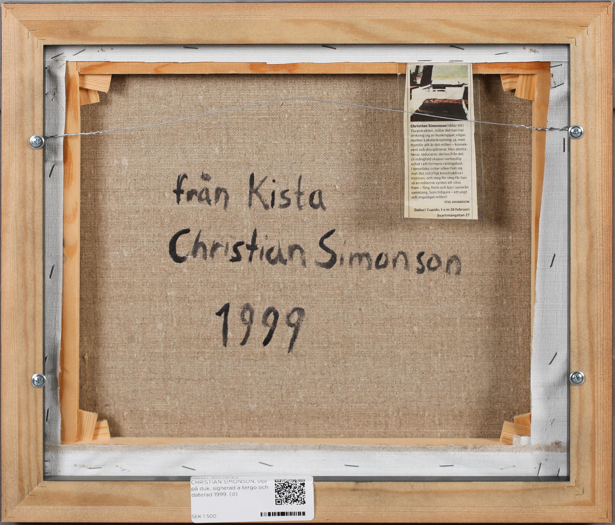 CHRISTIAN SIMONSON, olja på duk, signerad a tergo och daterad 1999.