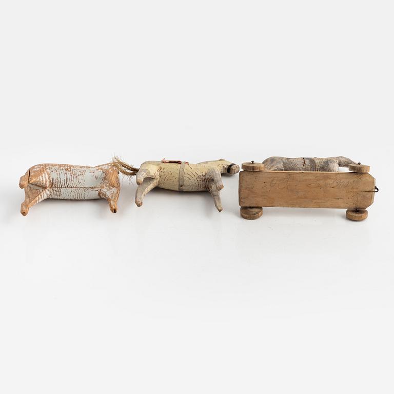 Three Swedish Wooden Horses, 19-20th century.