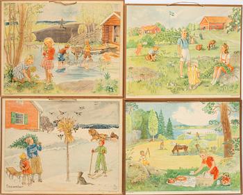Maj Lindman, school charts, 12 pcs. P.A Norstedt & Söner, Stockholm.