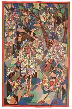 944. TAPESTRY. Gobelängteknik (tapestry weave). Signed GYNNING -50 PF AUBUSSON (Lars G. 1950, Pinton Frères). 228 x 146,5 cm.