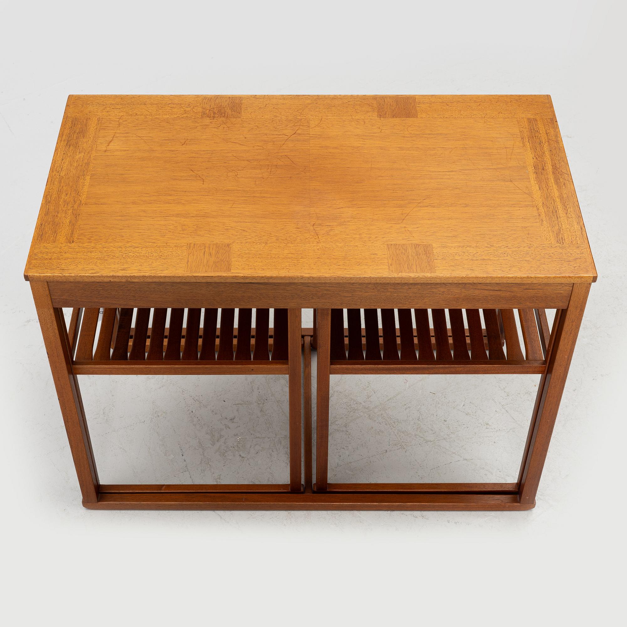Carl Malmsten, Nest of tables, 3 pieces, “Släden”, jubilee model, 1988, no. 157.