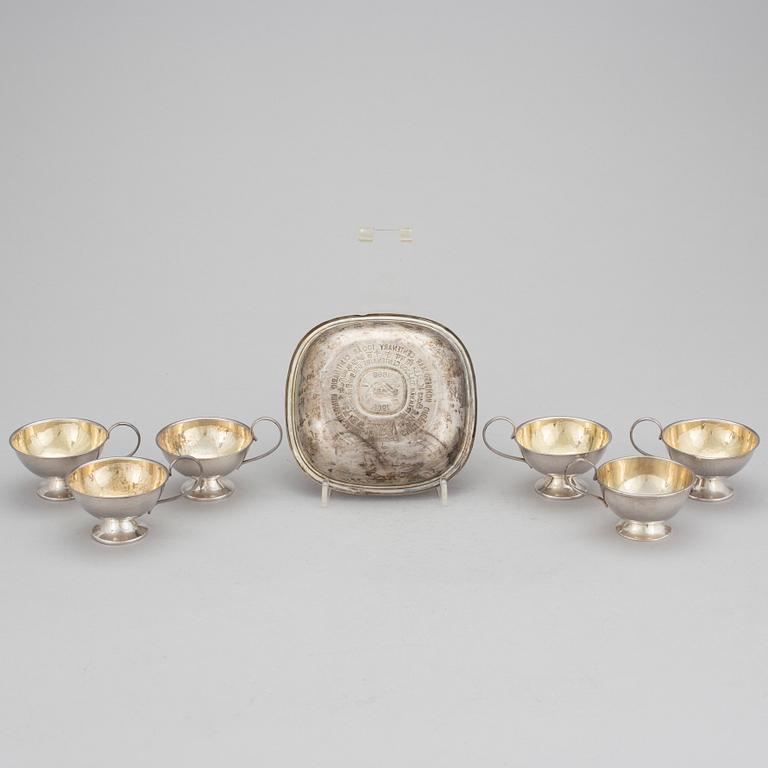 SKÅL samt PUNSCHMUGGAR, 6 stycken, silver, K&EC samt GAB, 1962-1968. Vikt ca 295 gram.