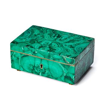 181. A Russian Nicholas II malachite-veneered box, circa 1900.