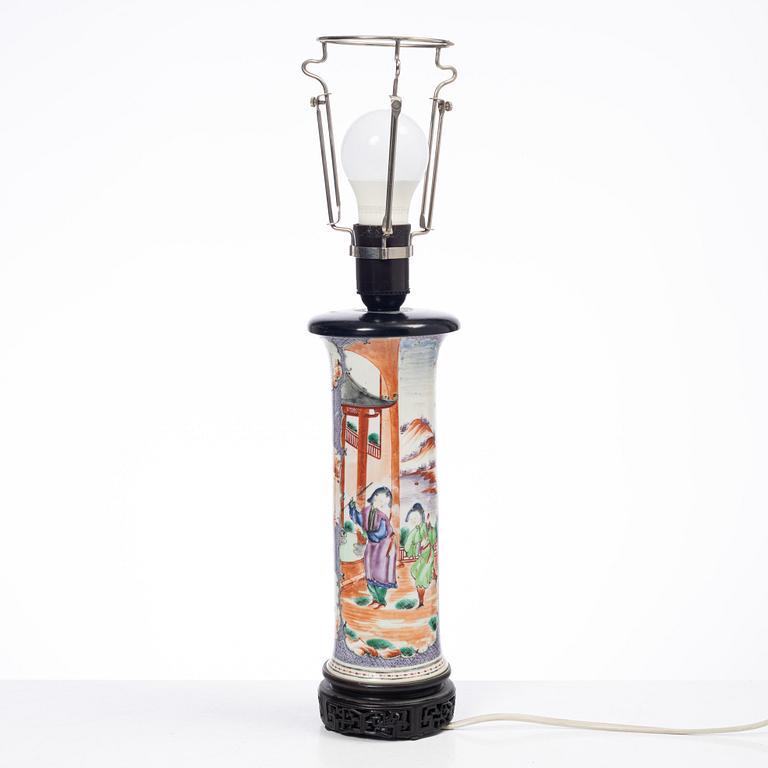 A famille rose vase/table lamp, Qing dynasty, 18th century.