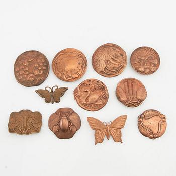Brooches and buckles 11 pcs Art Nouveau early 20th century copper.