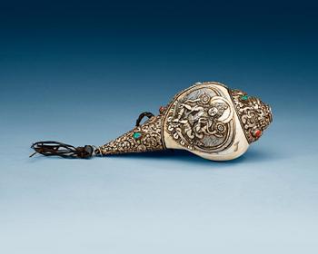 1497. A elaborately decorated ritual Tibetan Conch-shell horn.