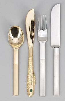 MATSERVIS, 20dlr porslin och 40 rostfritt stål, "Nobel",Karin Björquist, Gustavsberg o Gunnar Cyren, Yamazaki, 1990-tal.