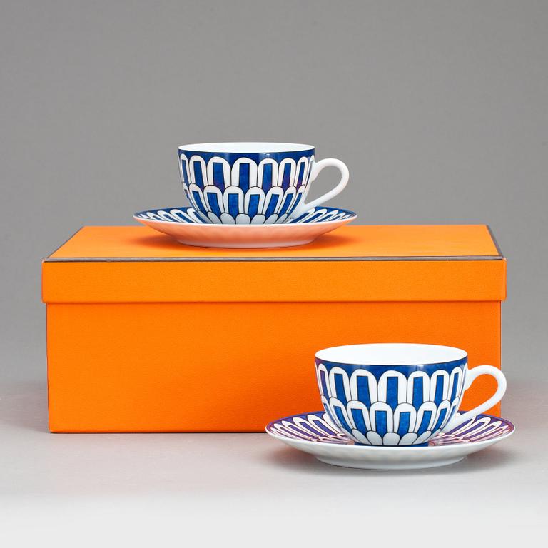 HERMÈS, a pai of blue and white porcelaine coffe cups, "Bleus d'Ailleurs".