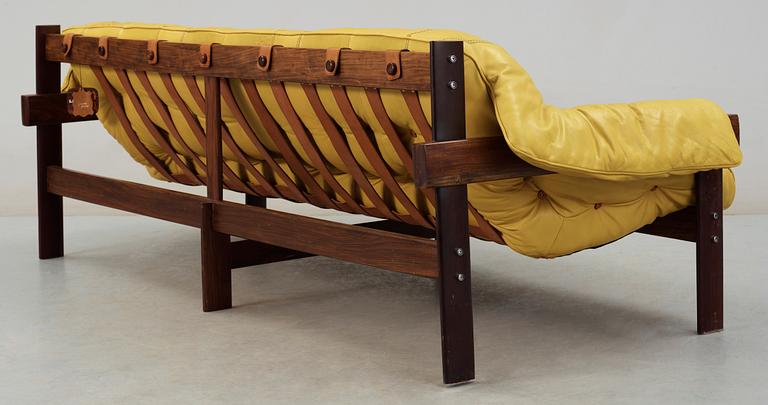 A Percival Lafer palisander and yellow leather sofa, Lafer MP, Brasil 1970's.