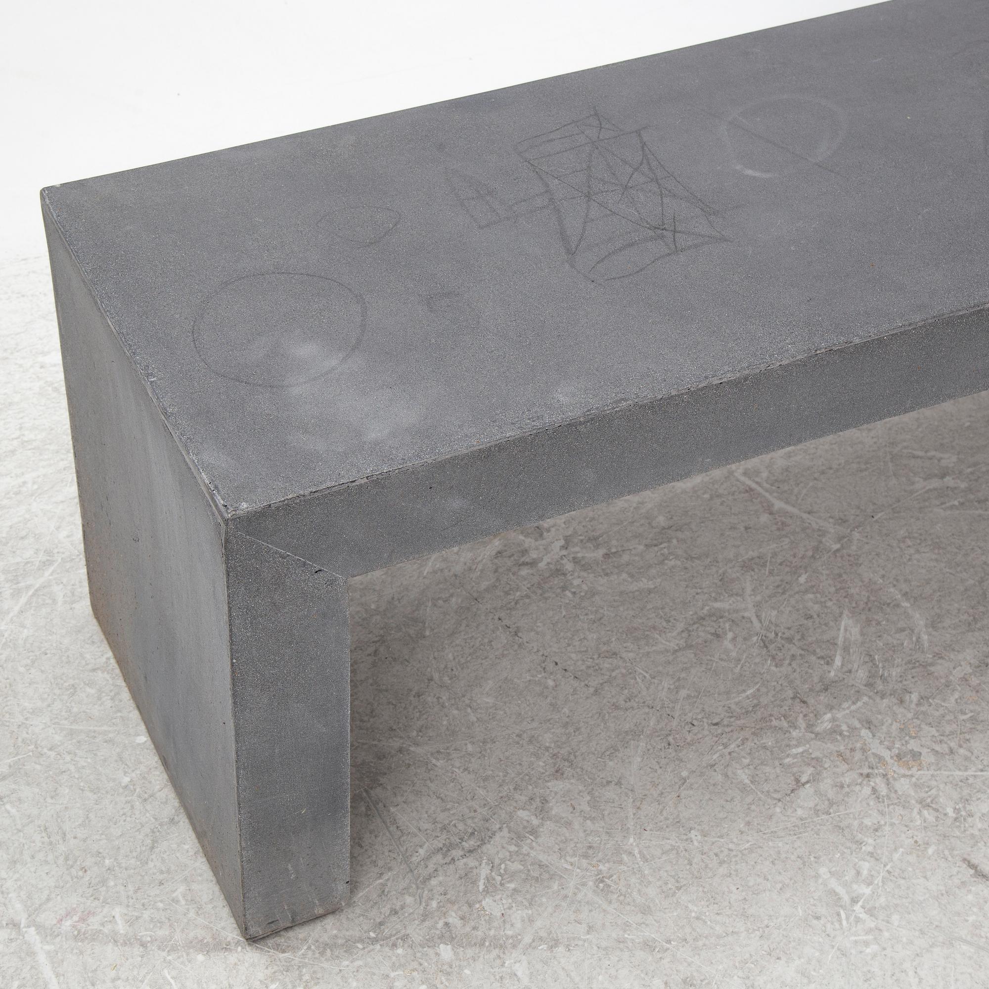 Garden bench, stools, and tall planter, contemporary manufacture.