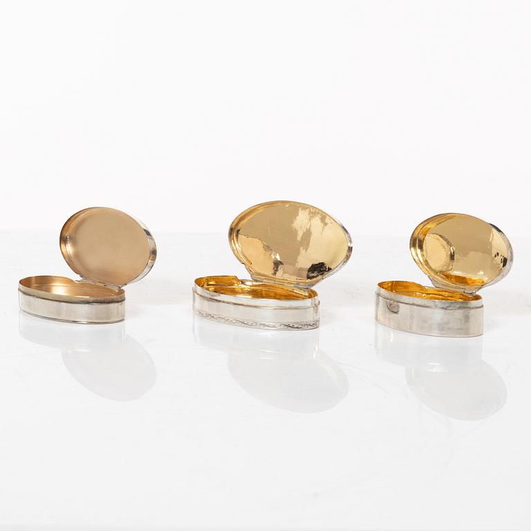 Five Swedish silver boxes, 18th-19th Century.