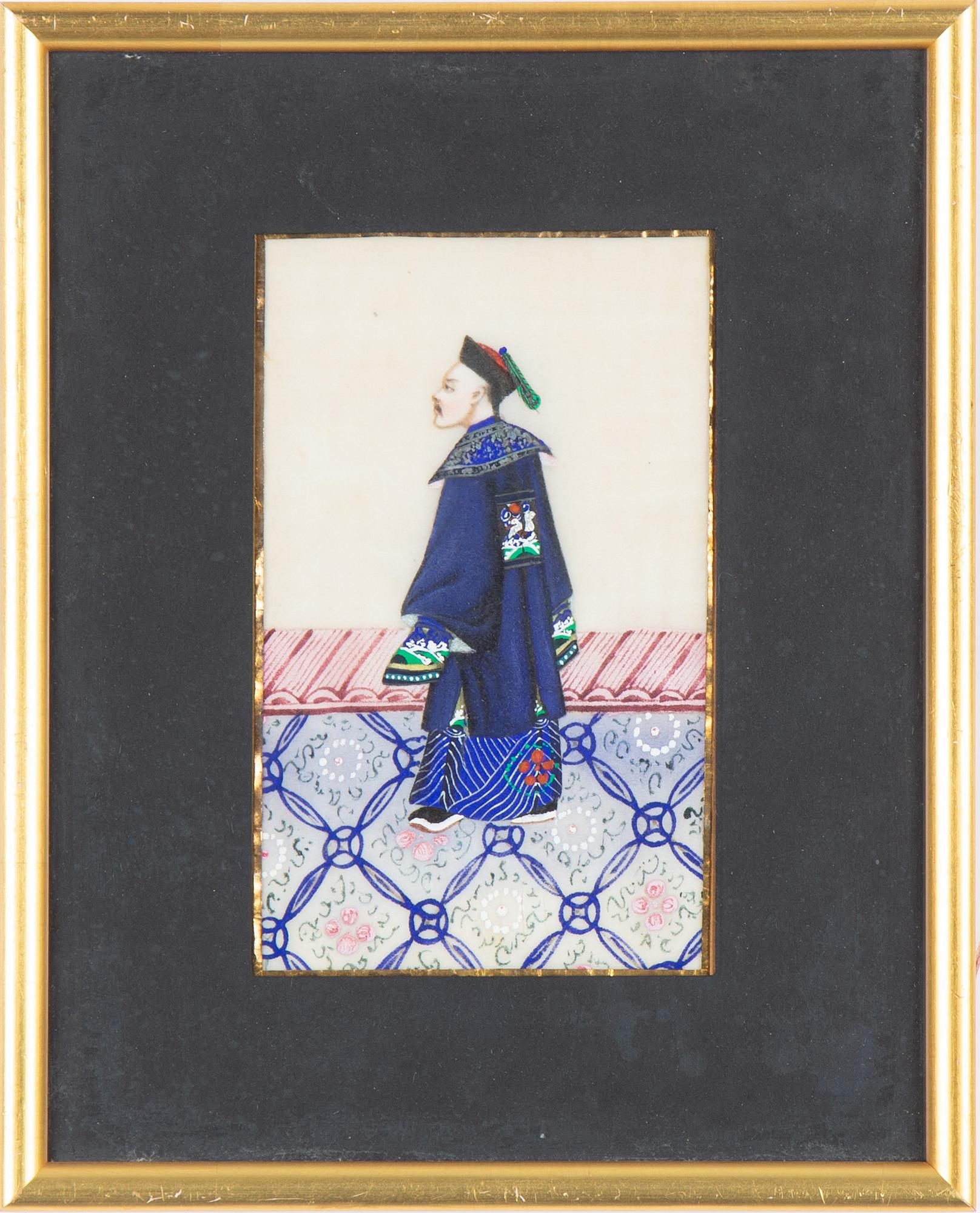 Akvareller på rispapper, två stycken. Qingdynastin, 1800-tal.