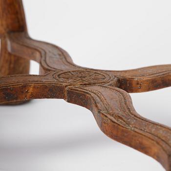 A pair of carved stools in the manner of Jonas Granberg, Jämtland, Sweden, mid 18th century.