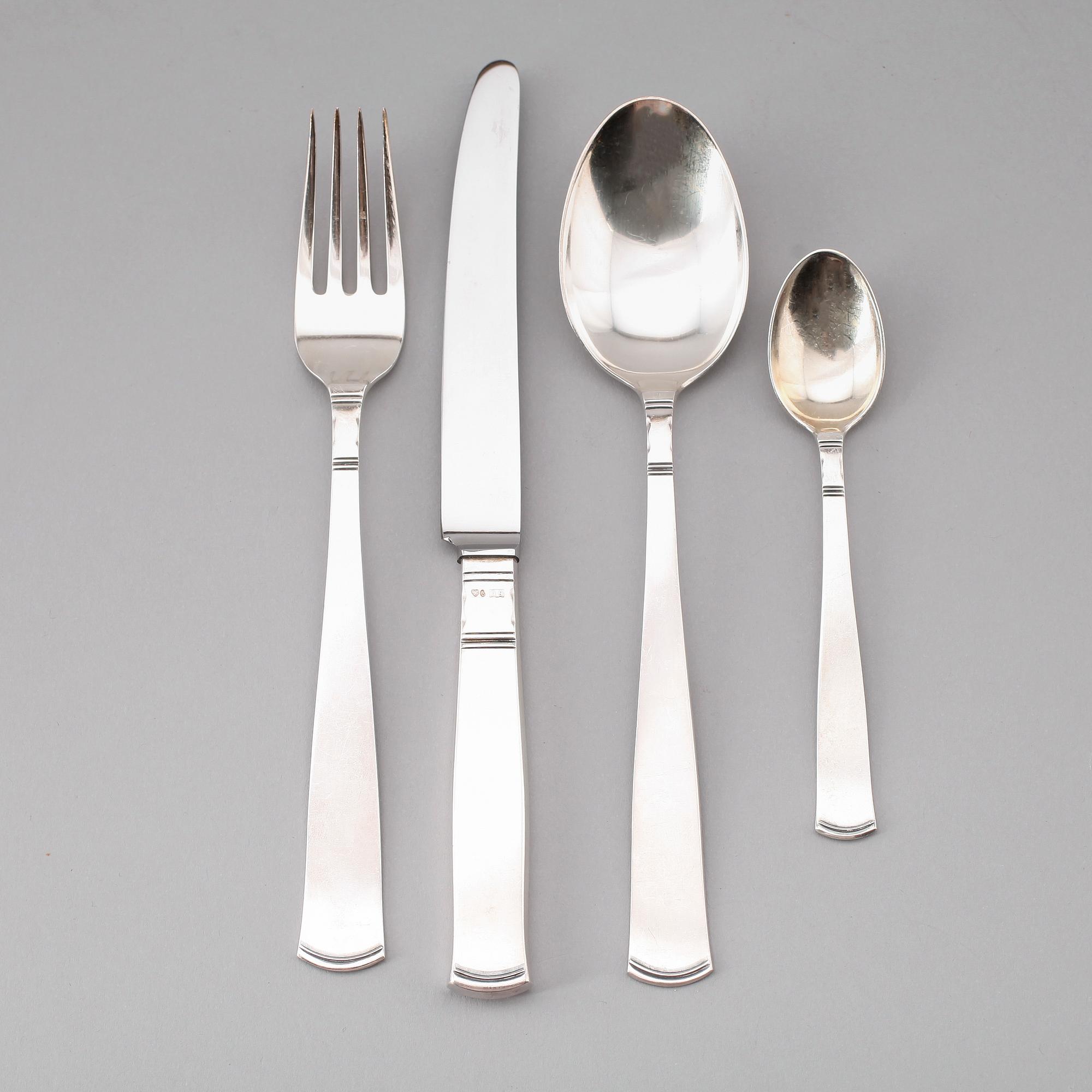 BESTICK, 28 delar, silver, "Rosenholm", GAB, Stockholm 1960-tal. Total vikt med stålblad ca 1000 g.