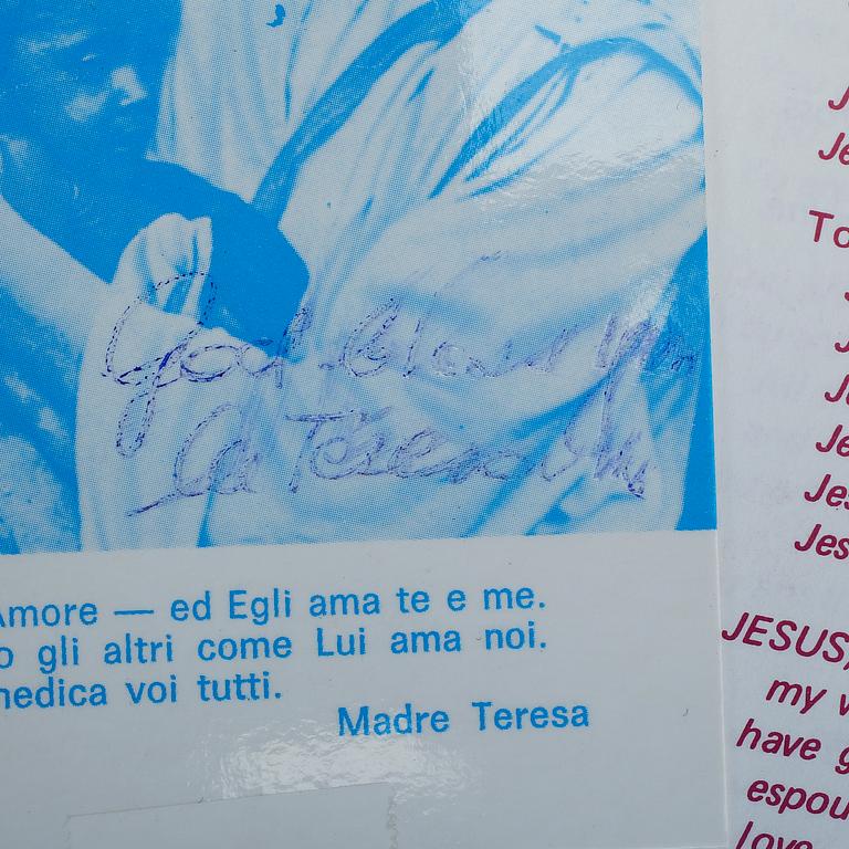MODER TERESA, 2 namnteckningar.