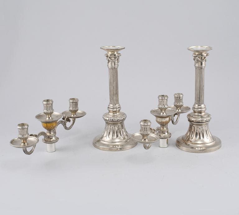 KANDELABRAR, ett par, nysilver, "Väsby", IKEAs 1700-tals-serie, 1900-talets slut.