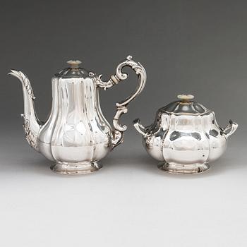 A Russian silver coffee pot and sugar bowl, maker's mark Alexander Kordes, Saint Petersburg, 1858.