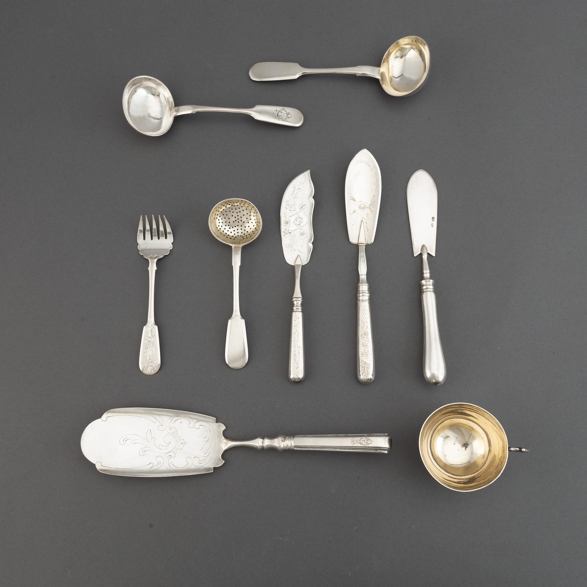 CUTLERY, 7 pcs, and CUP, silver, Russia, including St. Petersburg 1891.