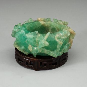 A Chinese green stone brush pot, first part of 20th Century.