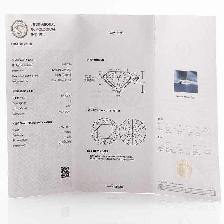 Ring, trestensring, 18K vitguld med briljantslipade diamanter.