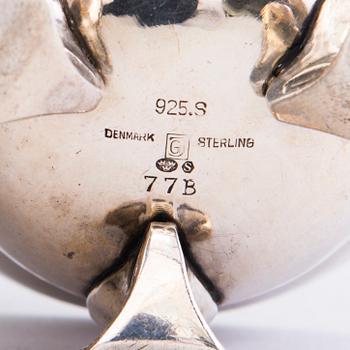 GEORG JENSEN, miniatyyri kahviastiasto, 3 osaa, "Magnolia/Blossom", Kööpenhamina 1933-44.